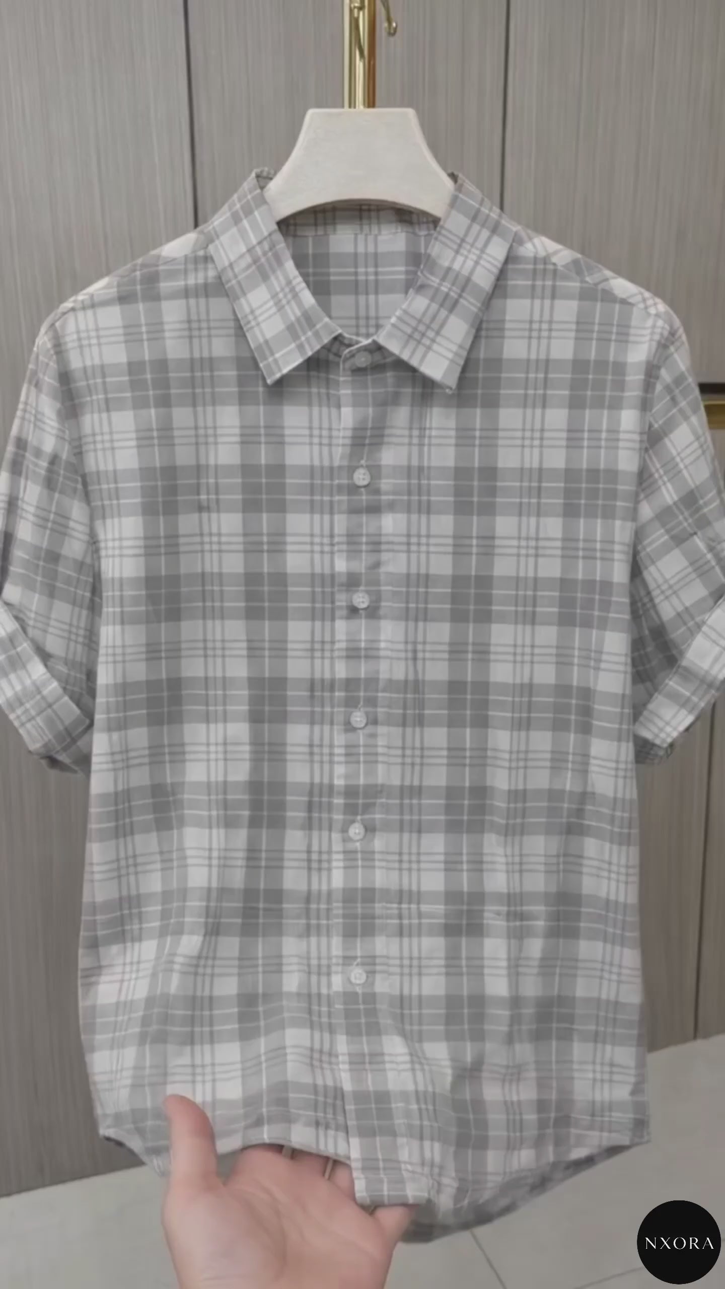 Men’s Grey Checkered Shirt – Classic Casual Slim Fit
