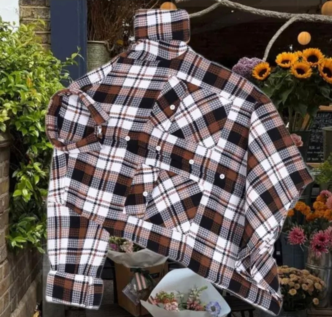 Premium Brown & Ivory Textured Checkered Shirt