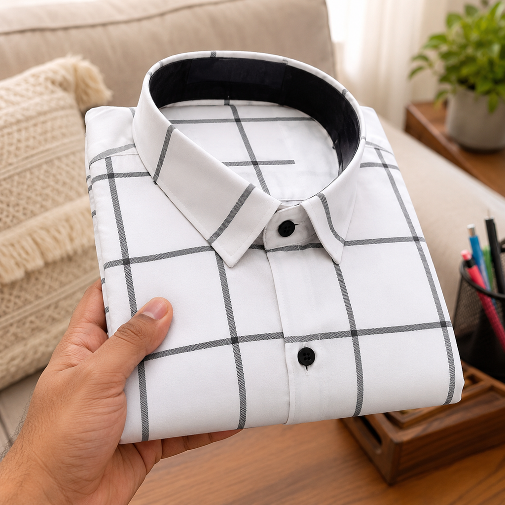 Classic White Windowpane Premium Formal Shirt