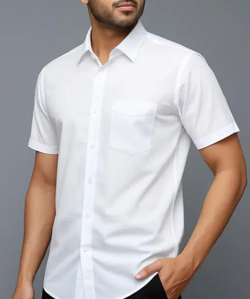 Men's Premium White Khadi Shirt | Soft & Breathable Cotton Fabric | Short Sleeve Regular Fit Office Wear & Casual Look