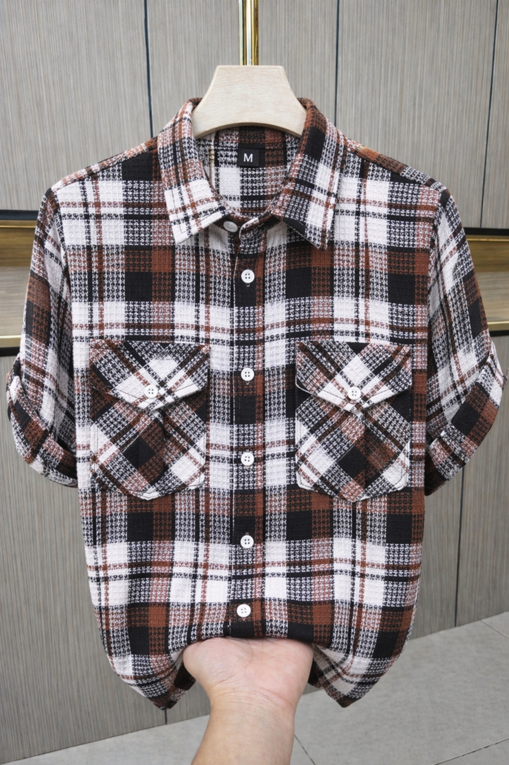 Premium Brown & Ivory Textured Checkered Shirt