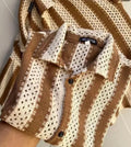 Trendy Men’s Beige Brown Crochet Shirt – Soft Cotton Half Sleeve Shirt