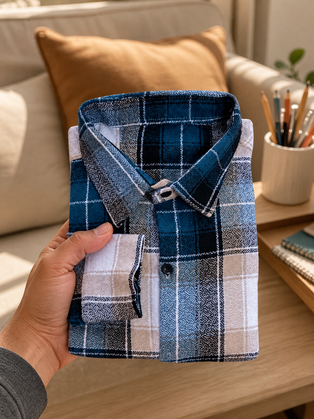 Men’s Premium Blue Checkered Casual Shirt | Soft Cotton Stylish Flannel | Regular Fit Trendy Wear