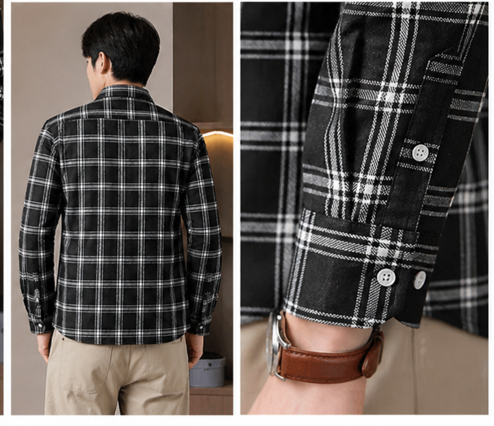 Black & White Checked Shirt | Slim Fit Casual Plaid Shirt | Full Sleeve Cotton Blend Shirt