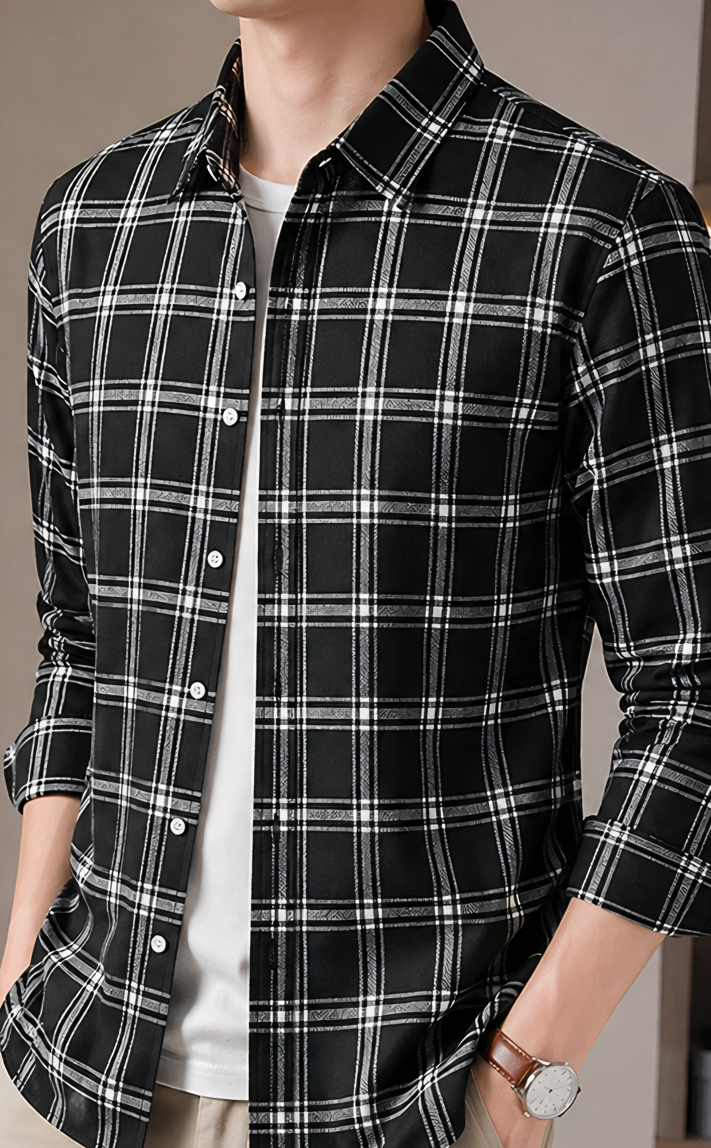 Black & White Checked Shirt | Slim Fit Casual Plaid Shirt | Full Sleeve Cotton Blend Shirt