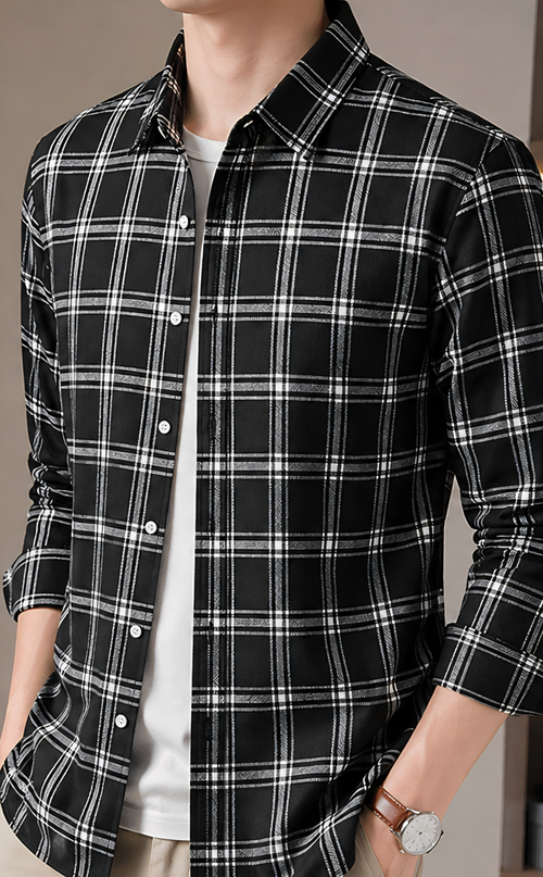 Black & White Checked Shirt | Slim Fit Casual Plaid Shirt | Full Sleeve Cotton Blend Shirt