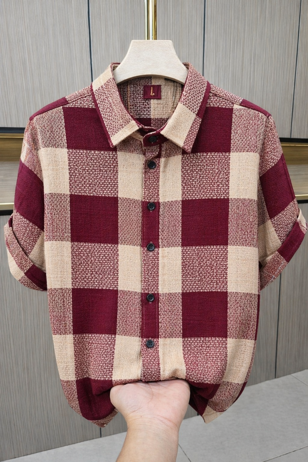 Premium Maroon & Beige Checkered Cotton Shirt