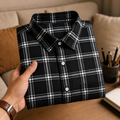Black & White Checked Shirt | Slim Fit Casual Plaid Shirt | Full Sleeve Cotton Blend Shirt