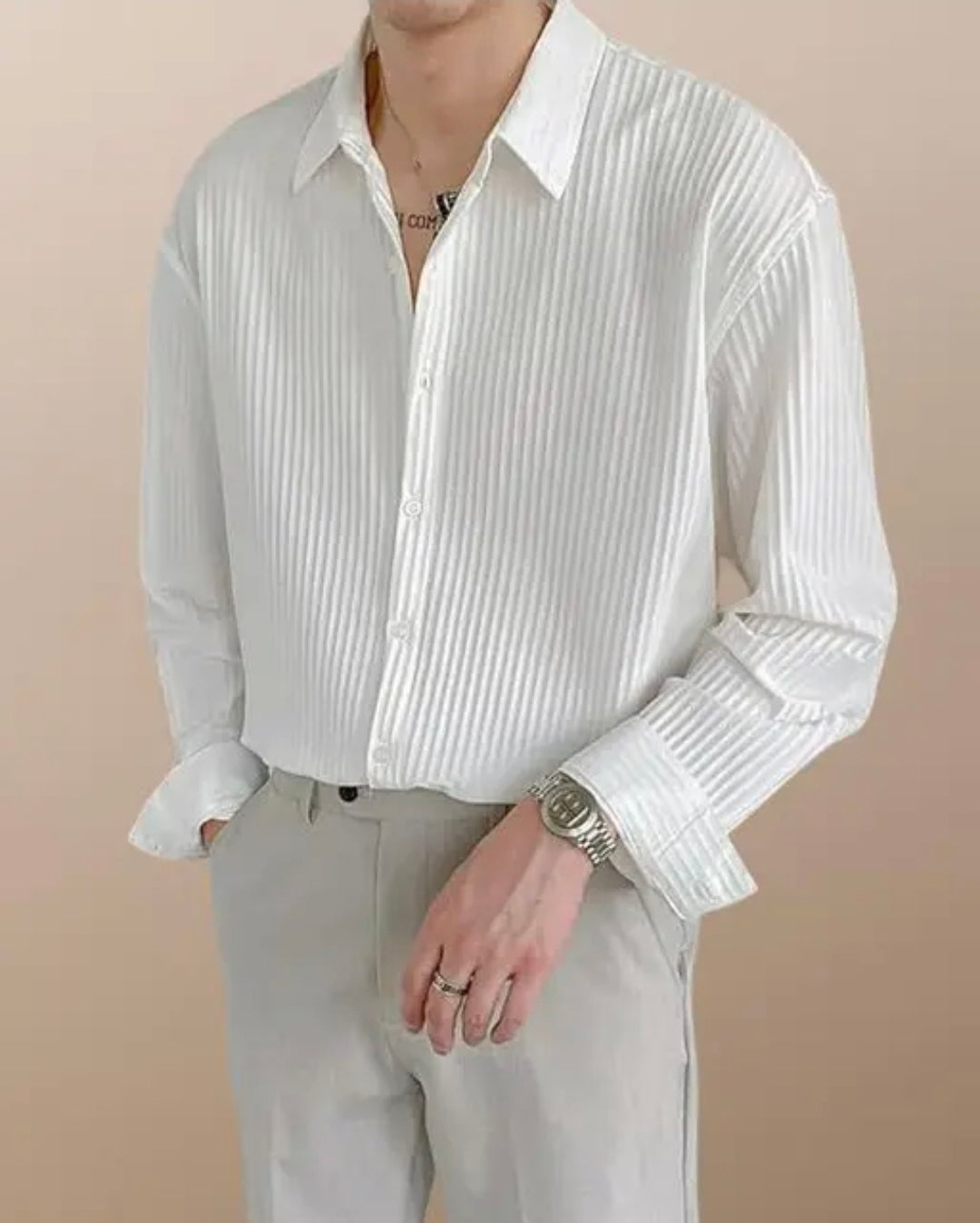 Premium White Textured Formal Shirt – Classic Slim Fit