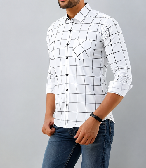 Classic White Windowpane Premium Formal Shirt