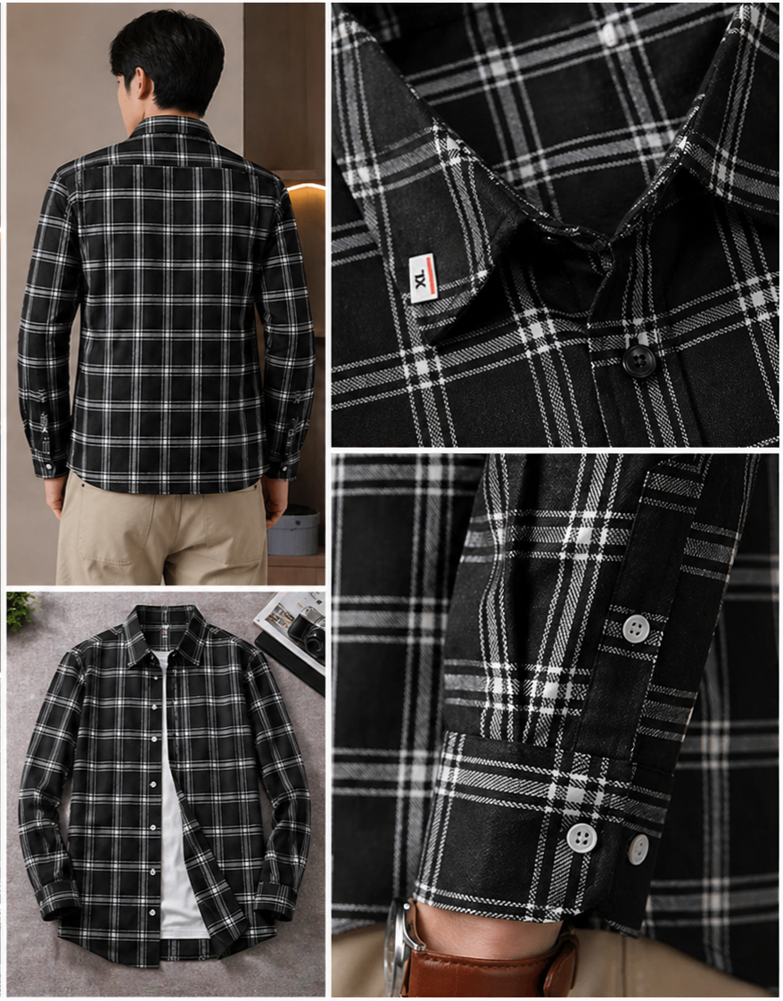 Black & White Checked Shirt | Slim Fit Casual Plaid Shirt | Full Sleeve Cotton Blend Shirt