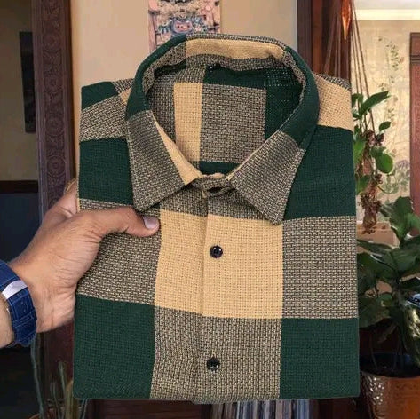 Premium Green & Beige Checkered Casual Shirt – Soft Cotton Blend | Stylish Everyday Wear